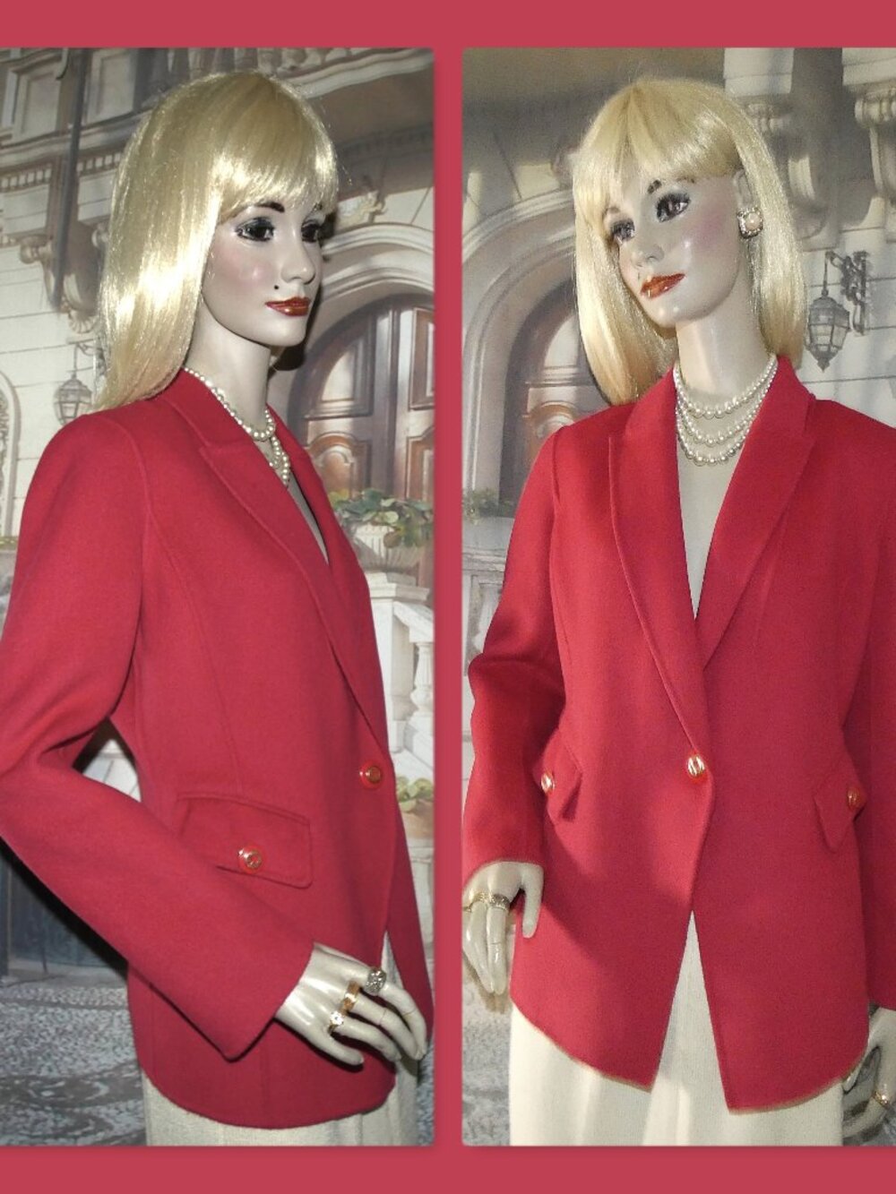 St. John Suit Red Angora Wool Cashmere Jacket Sewn by Hand w SJ Collection Skirt